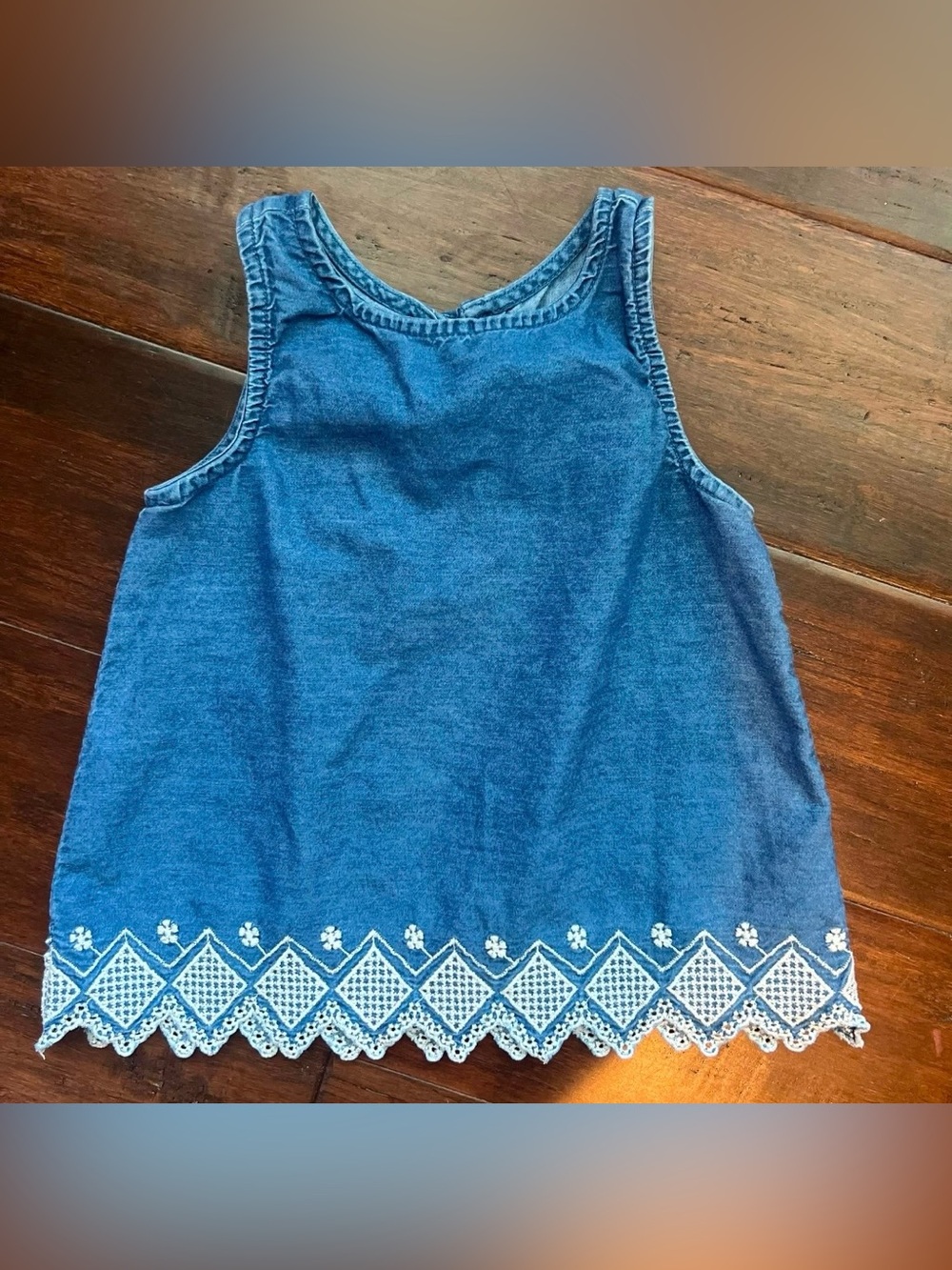 Old Navy Blue Tank Top with White Embroidered Hem